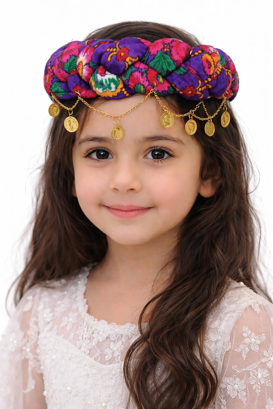 Kurdisches Kufi für Kinder – Traditionelle handgefertigte Kopfbedeckung in Lila