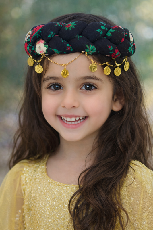 Kurdische Kofia für Kinder – Traditionelle handgefertigte Kopfbedeckung in Schwarz und Grün