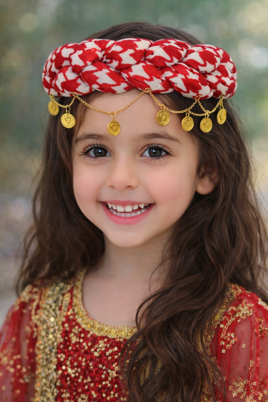 Kurdische Kofis für Kinder – Traditionelle handgefertigte Kopfbedeckung in Rot und Weiß