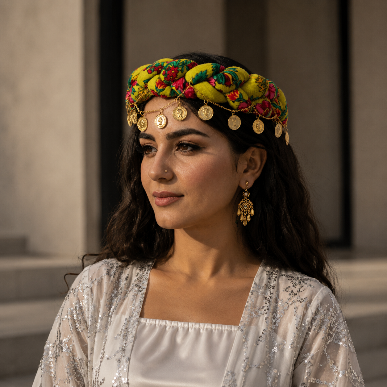 Kurdischer Kufi – Traditionelle kurdische Kopfbedeckung in Oliv