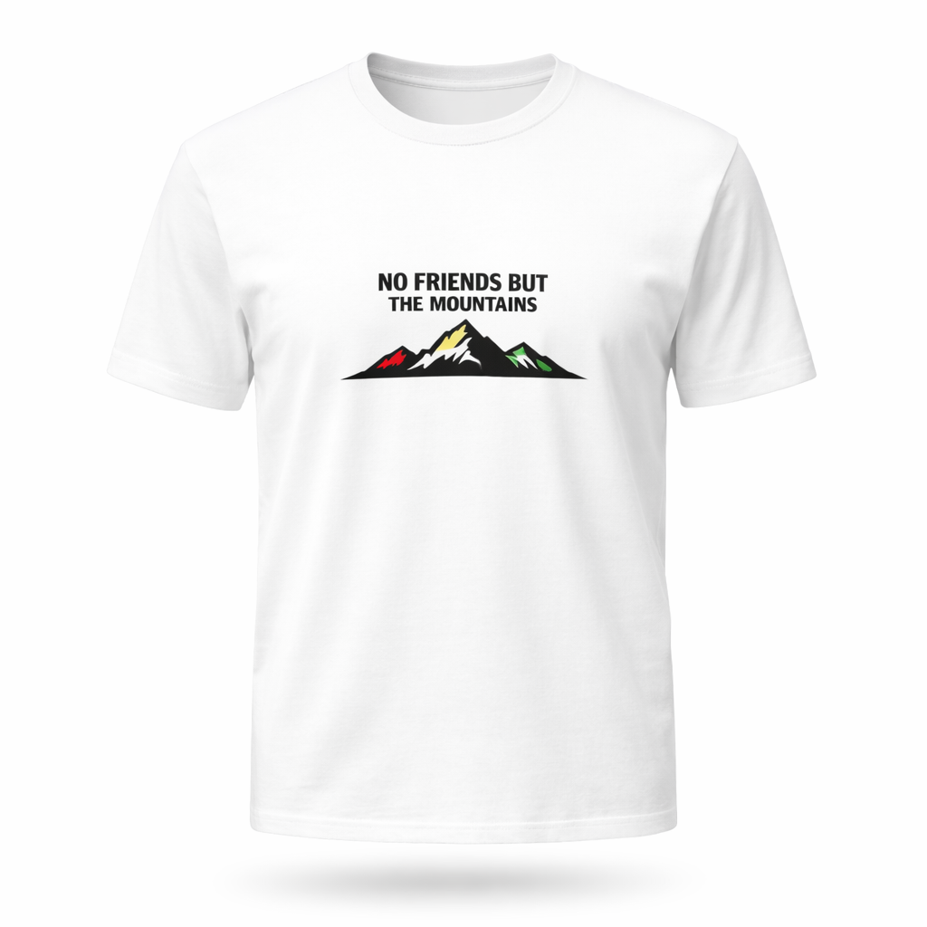 Kurdish 'No Friends But The Mountains' unisex cotton t-shirt – front view