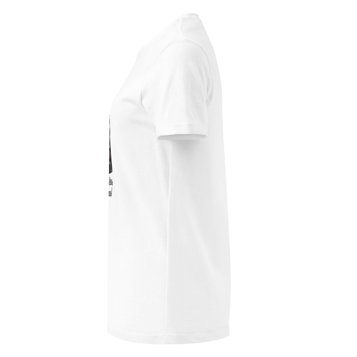 White t-shirt featuring a woman in traditional Kurdish dress with the text “Yan Kurdistan, Yan neman!”